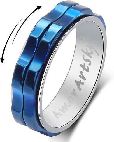 Fidget Rings for Women Men Anxiety: Titanium Stainless Steel Spinner Gear Ring Thumb Ring Mens womens Wedding Band Ring Silver Blue Black Tone Size 6 7 8 9 10 in Saudi Arabia