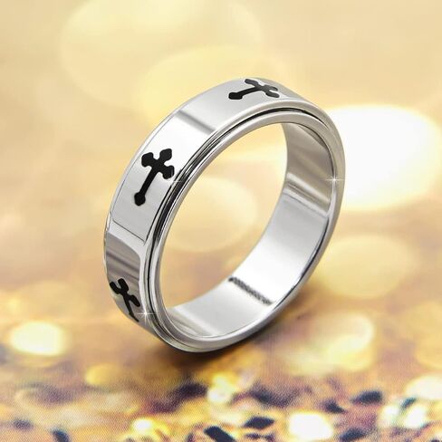 Fidget Rings for Women Men Anxiety: Titanium Stainless Steel Spinner Gear Ring Thumb Ring Mens womens Wedding Band Ring Silver Blue Black Tone Size 6 7 8 9 10 in Saudi Arabia