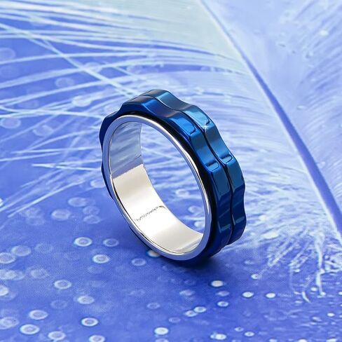 Fidget Rings for Women Men Anxiety: Titanium Stainless Steel Spinner Gear Ring Thumb Ring Mens womens Wedding Band Ring Silver Blue Black Tone Size 6 7 8 9 10 in Saudi Arabia