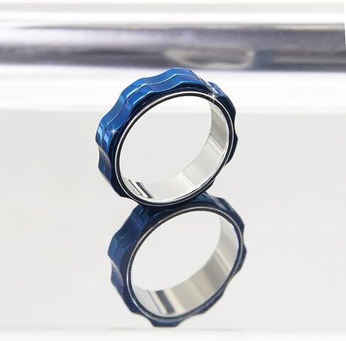 Fidget Rings for Women Men Anxiety: Titanium Stainless Steel Spinner Gear Ring Thumb Ring Mens womens Wedding Band Ring Silver Blue Black Tone Size 6 7 8 9 10 in Saudi Arabia