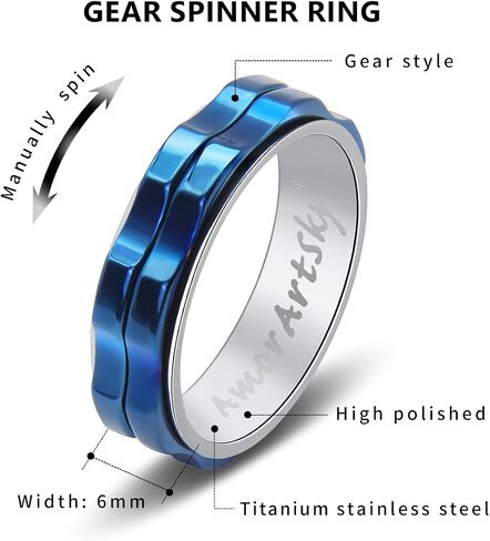 Fidget Rings for Women Men Anxiety: Titanium Stainless Steel Spinner Gear Ring Thumb Ring Mens womens Wedding Band Ring Silver Blue Black Tone Size 6 7 8 9 10 in Saudi Arabia