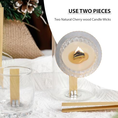 120pcs Wood Candle Wicks, Long Lasting Flame, Easily Burn, Natural Candle Cores with Stand and Glue Dot, Warning Label for DIY Candle Making in Kuwait