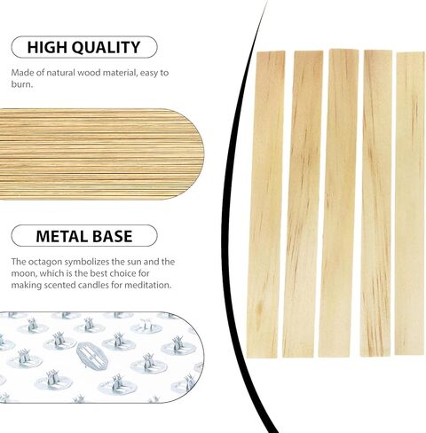 120pcs Wood Candle Wicks, Long Lasting Flame, Easily Burn, Natural Candle Cores with Stand and Glue Dot, Warning Label for DIY Candle Making in Kuwait