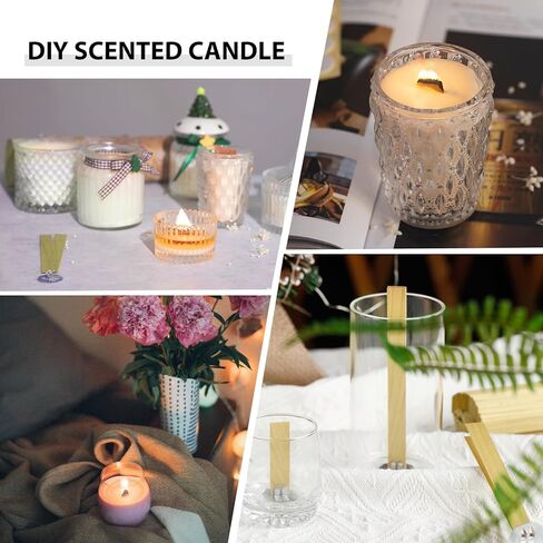 120pcs Wood Candle Wicks, Long Lasting Flame, Easily Burn, Natural Candle Cores with Stand and Glue Dot, Warning Label for DIY Candle Making in Kuwait