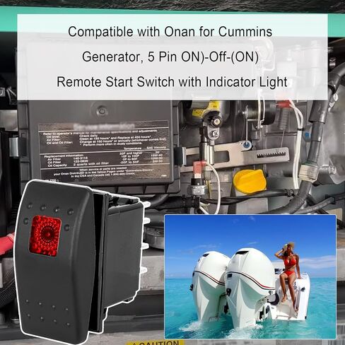 308-1062 Rocker Switch 5 Pin (ON)-Off-(ON), Compatible with Onan for Cummins Generator, Remote Start Switch with Indicator Light,with 5-Pin Line in Saudi Arabia