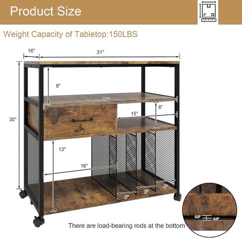 PUNCIA Mobile Wood Lateral File Cabinets with Metal Upright Sorter Organizer, Rolling Modern Printer Stand Cabinet with Wheels, Open Storage Shelves for Home Office in Saudi Arabia