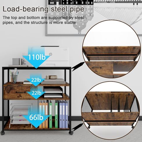 PUNCIA Mobile Wood Lateral File Cabinets with Metal Upright Sorter Organizer, Rolling Modern Printer Stand Cabinet with Wheels, Open Storage Shelves for Home Office in Saudi Arabia