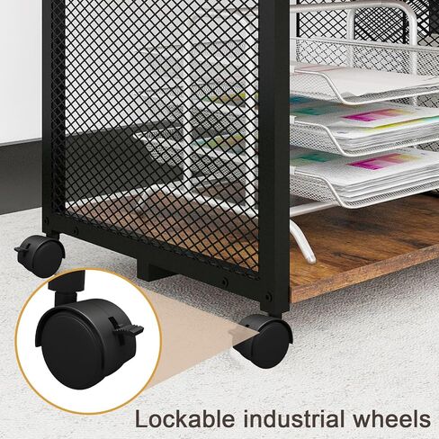 PUNCIA Mobile Wood Lateral File Cabinets with Metal Upright Sorter Organizer, Rolling Modern Printer Stand Cabinet with Wheels, Open Storage Shelves for Home Office in Saudi Arabia
