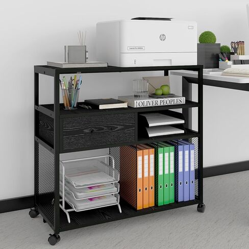 PUNCIA Mobile Wood Lateral File Cabinets with Metal Upright Sorter Organizer, Rolling Modern Printer Stand Cabinet with Wheels, Open Storage Shelves for Home Office in Saudi Arabia