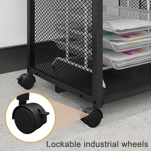 PUNCIA Mobile Wood Lateral File Cabinets with Metal Upright Sorter Organizer, Rolling Modern Printer Stand Cabinet with Wheels, Open Storage Shelves for Home Office in Saudi Arabia