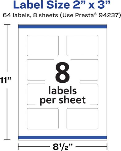 Avery Rectangle Labels with Sure Feed, 2" x 3", 64 White Labels, Print-to-The-Edge, Surface Safe Clean Removable Label Adhesive, Laser/Inkjet Printable Labels in Saudi Arabia
