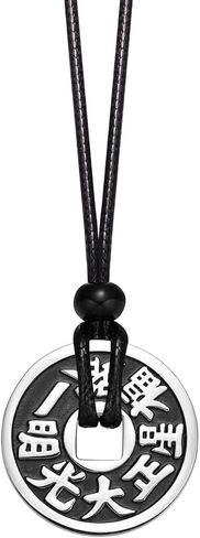 قلادة عملة الحظ - سحر رائع ذو وجهين - قلادة فنغ شوي للحظ السعيد - تميمة رموز الحظ - مجوهرات من الفولاذ المقاوم للصدأ مع لمسة نهائية عتيقة - قلادة حبل قابلة للتعديل - تعويذة النجاح in Kuwait