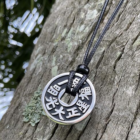 قلادة عملة الحظ - سحر رائع ذو وجهين - قلادة فنغ شوي للحظ السعيد - تميمة رموز الحظ - مجوهرات من الفولاذ المقاوم للصدأ مع لمسة نهائية عتيقة - قلادة حبل قابلة للتعديل - تعويذة النجاح in Kuwait