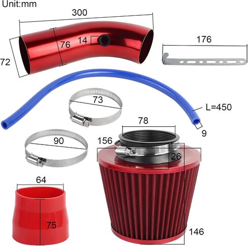 FLYPIG Universal 3" Cold Air Intake Filter Induction Pipe Power Flow Hose System Kit in Saudi Arabia