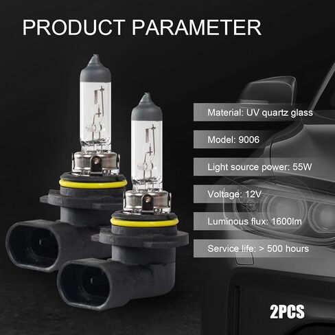 2 PCS 9006 Car Halogen Fog Light Bulb, 12V 55W High Temperature Resistant High Transmittance Quartz Glass High Low Beam, Plug Play Lighting Accessories, Compatible with Most Cars, SUVs (White) in Saudi Arabia