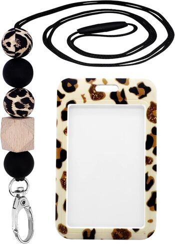 BIHRTC Silicone ID Badge Holders with Beaded Necklace Lanyard Vertical ID Card Holders for Women Nurses Teacher Office School in Saudi Arabia