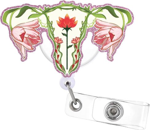 Badge Reel Retractable Floral Uterus Badge Holder Ovaries Acrylic Badge Accessory for Ovary OB Pediatric Gynecology Nursing Labor & Delivery Midwife Medical Worker in Saudi Arabia