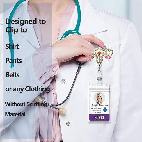 Badge Reel Retractable Floral Uterus Badge Holder Ovaries Acrylic Badge Accessory for Ovary OB Pediatric Gynecology Nursing Labor & Delivery Midwife Medical Worker in Saudi Arabia