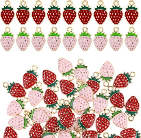 Strawberry Charms 60 PCS Enamel Pink Enamel Small Red Fruit Strawberry Flatback Charms Pendants for Jewelry Making DIY Crafting Earring Necklace Anklet Bracelet in Saudi Arabia