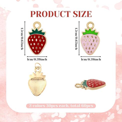 Strawberry Charms 60 PCS Enamel Pink Enamel Small Red Fruit Strawberry Flatback Charms Pendants for Jewelry Making DIY Crafting Earring Necklace Anklet Bracelet in Saudi Arabia