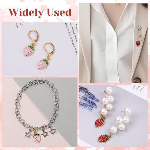 Strawberry Charms 60 PCS Enamel Pink Enamel Small Red Fruit Strawberry Flatback Charms Pendants for Jewelry Making DIY Crafting Earring Necklace Anklet Bracelet in Saudi Arabia