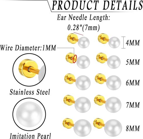 OIDEA 12 Colors Faux Pearl Earrings for Women: Fake Pearl Earrings Stud Set Hypoallergenic Stainless Steel Stud Earrings Set for Women Girls in Saudi Arabia