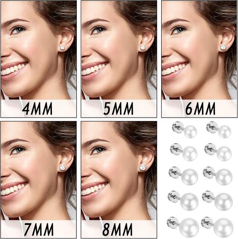 OIDEA 12 Colors Faux Pearl Earrings for Women: Fake Pearl Earrings Stud Set Hypoallergenic Stainless Steel Stud Earrings Set for Women Girls in Kuwait