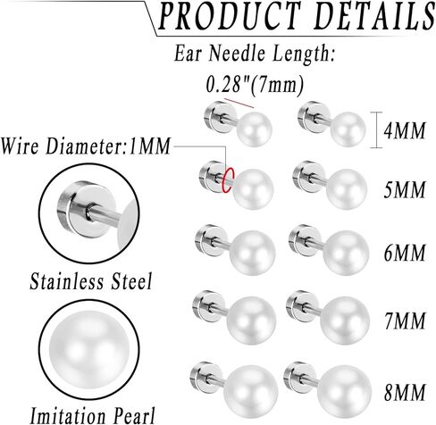 OIDEA 12 Colors Faux Pearl Earrings for Women: Fake Pearl Earrings Stud Set Hypoallergenic Stainless Steel Stud Earrings Set for Women Girls in Kuwait