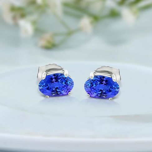14KT White Gold Tanzanite Stud Earring for womens (0.50 Cttw, Oval Cut 5x3MM) in Saudi Arabia