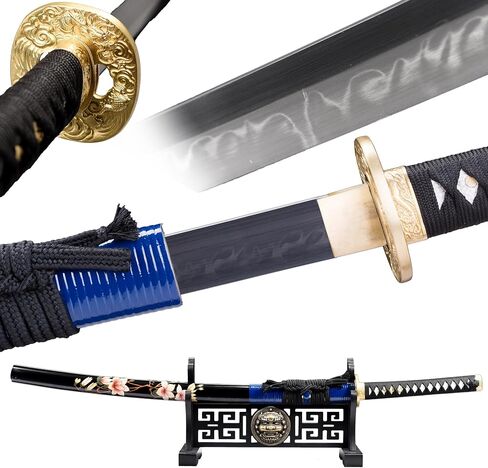 Real Katana Sword Sharp - Japanese Samurai Swords are a Unique Gift for Men - T10 Clay Tempered Real Steel with Metal Blade Makes a Memorable for Martial Arts Enthusiasts or Sword Collectors in Saudi Arabia