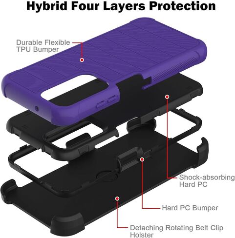 for Samsung Galaxy A03S Phone Case with Tempered Glass Screen Protector, [Holster Series] Belt Clip Hard Tough Full Heavy Duty Rugged Military Shockproof Armor Cell Phone Cover (Black) in Saudi Arabia