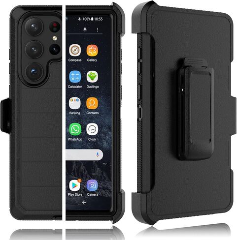 حافظة Tekcoo لهاتف Galaxy S23 Ultra بمشبك حزام قفل [تم اختبار السقوط من الدرجة العسكرية 12FT] غطاء مسند كامل الجسم لهاتف Samsung Galaxy S23 Ultra 5G [أسود] in Kuwait