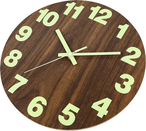 Plumeet Night Light Wall Clock, 12 Inch Wooden Glow in The Dark Clock for Bedroom - Silent Lighted up Wall Clock Luminous Numerals and Hands, Battery Operated for Living Room/Kitchen, Black in Kuwait
