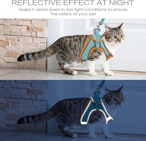 ORIA Dog Harness, No-Pull Pet Harness, Dog Harness and Leash Set, Breathable and Adjustable Pet Vest with Reflective Strips, for Small Kitten, Puppy, Orange and Blue, XXS in Saudi Arabia