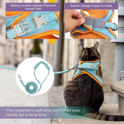 ORIA Dog Harness, No-Pull Pet Harness, Dog Harness and Leash Set, Breathable and Adjustable Pet Vest with Reflective Strips, for Small Kitten, Puppy, Orange and Blue, XXS in Saudi Arabia