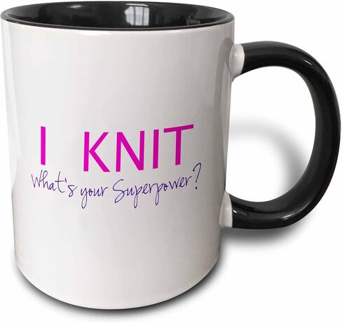 3dRose Superpower-Fun Gift For Knitters-Knitting Love Two Tone Black Mug, 11 oz in Saudi Arabia