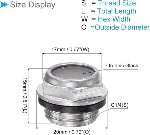 زجاج رؤية زيت ضاغط الهواء، | خيط ذكر M24x1.5mm | نافذة زجاجية لمؤشر مستوى سائل الزيت برأس سداسي من الألومنيوم - (التطبيقات: لتركيبات علبة التروس)، قطعة واحدة in Saudi Arabia