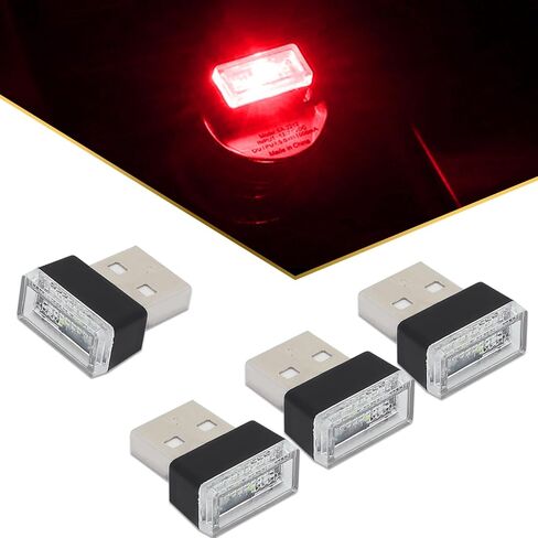 Pack-4 Car Led Lights, USB Ambient Lights, 0.59" x 0.31" x 0.78" Light Bulbs, Automotive Decorative Lights, Night Lighting Kits, Universal for Most Cars, Trucks, SUVs (Red) in Saudi Arabia