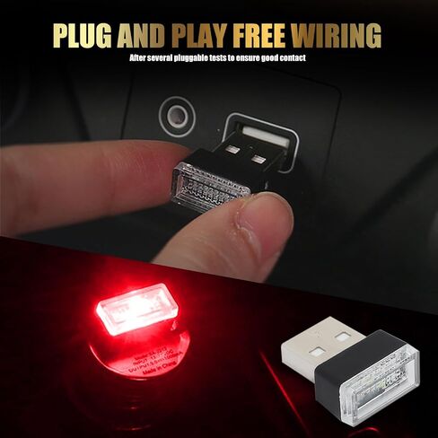 Pack-4 Car Led Lights, USB Ambient Lights, 0.59" x 0.31" x 0.78" Light Bulbs, Automotive Decorative Lights, Night Lighting Kits, Universal for Most Cars, Trucks, SUVs (Red) in Saudi Arabia