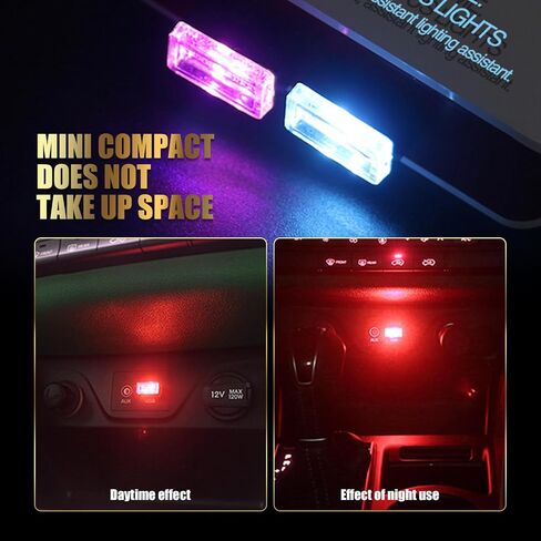 Pack-4 Car Led Lights, USB Ambient Lights, 0.59" x 0.31" x 0.78" Light Bulbs, Automotive Decorative Lights, Night Lighting Kits, Universal for Most Cars, Trucks, SUVs (Red) in Saudi Arabia
