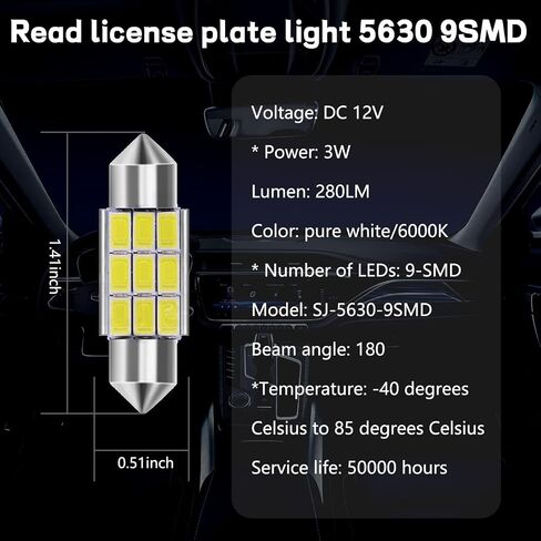 4 PCS 36 mm LED Car Bulbs, Canbus Error Free 9SMD 5630 Chipsets LED Bulbs, Super Bright White LED Car Bulbs Fit for Interior Map Door Dome lights in Saudi Arabia