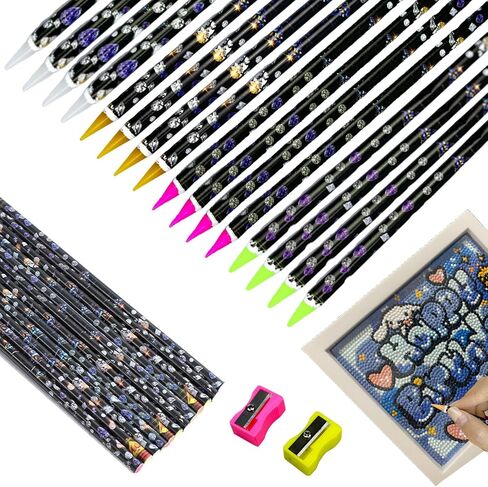 18PCS Diamond Painting Pencils, BOJUEGZI Rhinestone Picker Wax Pencils for Diamond Painting Nail Art Rhinestone Dotting Gem Picker Pencil Tool Self Adhesive Point with Pencil Sharpener, 4Colors in Saudi Arabia