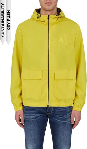 A｜X ARMANI EXCHANGE Men's Recycled Nylon Embossed Logo Hooded Jacket in Saudi Arabia