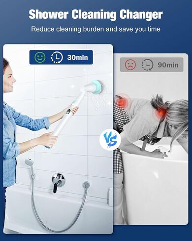 MoKo Electric Spin Scrubber, 490RPM Cordless Shower Scrubber with 9 Replaceable Brush Heads and Adjustable Extension Long Handle,Electric Scrubber for Cleaning Bathroom Tub Grout Floor Wall Sink Tile in Saudi Arabia