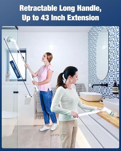 MoKo Electric Spin Scrubber, 490RPM Cordless Shower Scrubber with 9 Replaceable Brush Heads and Adjustable Extension Long Handle,Electric Scrubber for Cleaning Bathroom Tub Grout Floor Wall Sink Tile in Saudi Arabia