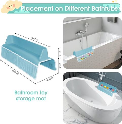 Bathtub Splash Guard for Tub Kids, 22" Shower Water Guard Play Shelf, Baby Bath Toy Storage and Organizer, 8 Suction Cups Attach to Bath Tub, Light Blue in Saudi Arabia