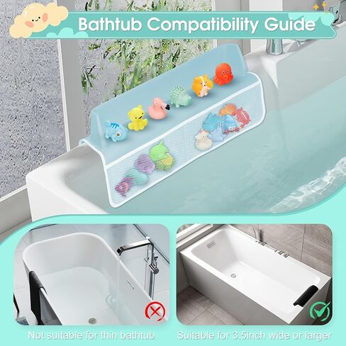 Bathtub Splash Guard for Tub Kids, 22" Shower Water Guard Play Shelf, Baby Bath Toy Storage and Organizer, 8 Suction Cups Attach to Bath Tub, Light Blue in Saudi Arabia