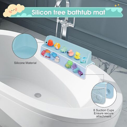 Bathtub Splash Guard for Tub Kids, 22" Shower Water Guard Play Shelf, Baby Bath Toy Storage and Organizer, 8 Suction Cups Attach to Bath Tub, Light Blue in Saudi Arabia