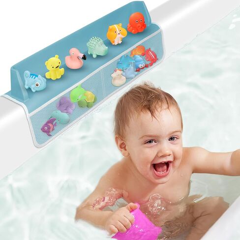 Bathtub Splash Guard for Tub Kids, 22" Shower Water Guard Play Shelf, Baby Bath Toy Storage and Organizer, 8 Suction Cups Attach to Bath Tub, Light Blue in Saudi Arabia