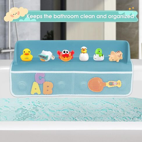 Bathtub Splash Guard for Tub Kids, 22" Shower Water Guard Play Shelf, Baby Bath Toy Storage and Organizer, 8 Suction Cups Attach to Bath Tub, Light Blue in Saudi Arabia